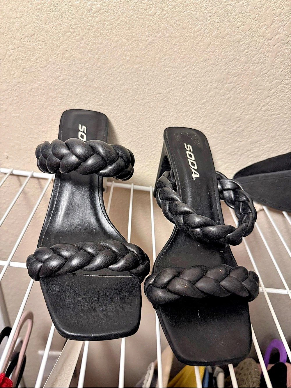 SODA Buggy-S Braided Strappy Heels in Black